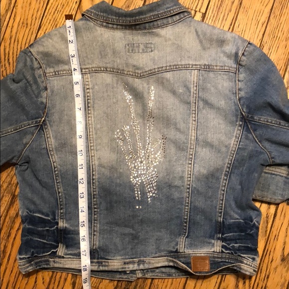 Denim Jean Jacket Peace Sign Fingers L - Picture 7 of 8